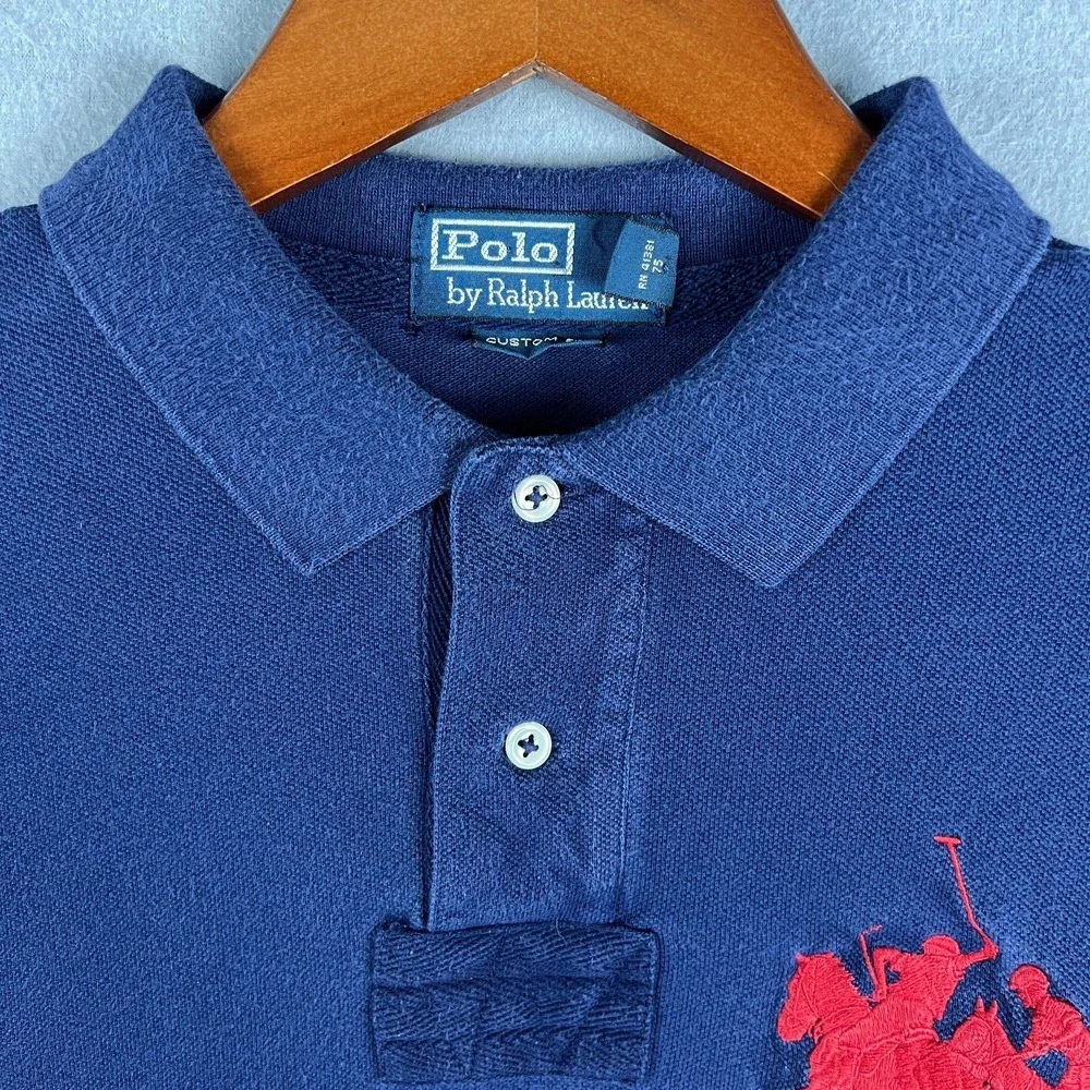 Polo Ralph Lauren Polo Shirt Fits M Long Sleeve #3 Big Pony Blue Preppy Rugby
